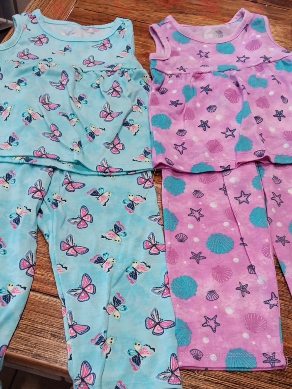 WonderNationGirls' Butterfly/ Seashell 2 Piece Pajama Sets - Violet & Light Blue